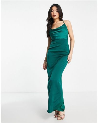 Naanaa Cowl Neck Satin Maxi Dress - Green