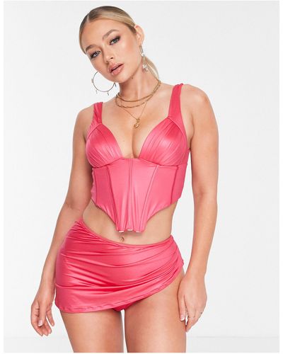 ASOS – wickel-bikinirock und slip aus satin - Pink