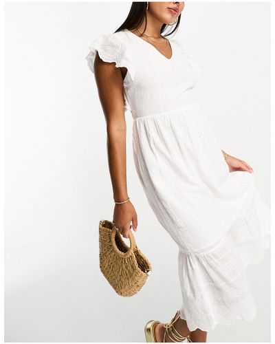 Accessorize V Neck Short Sleeve Embroidered Summer Dress - White