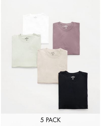 Hollister – 5er-pack t-shirts mit rundhalsausschnitt und logo-schriftzug - Pink