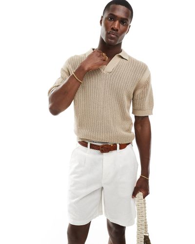 Pull&Bear Textured Knitted Revere Polo - White