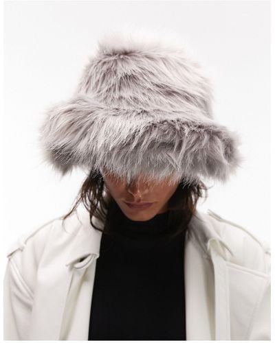 TOPSHOP Bella Faux Fur Bucket Hat - Grey