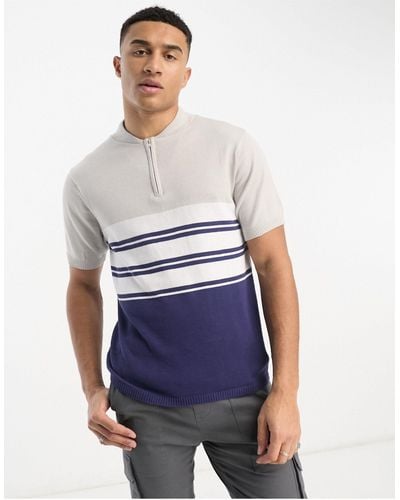 Another Influence Polo grigia color block con zip - Bianco