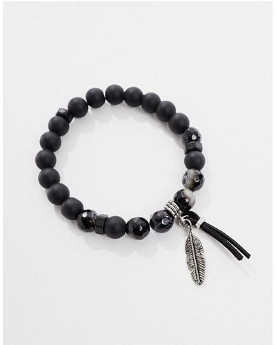 ASOS Beaded Bracelet With Agate Stones And Feather Detail - Blue