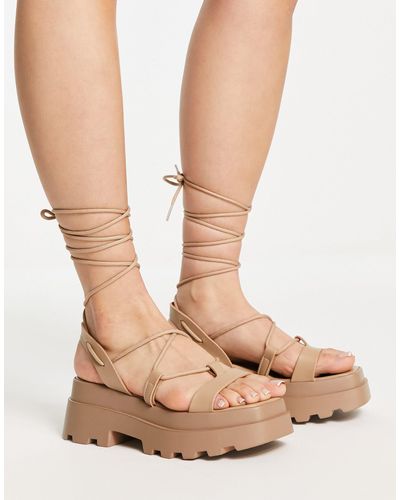 ASOS Toni Tie Leg Flatform Sandals - Natural