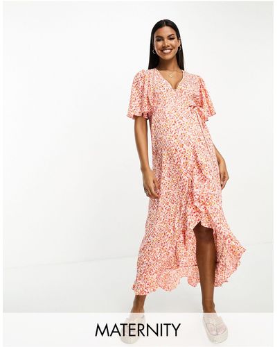 Vero Moda Vero Moda - Zwangerschapskleding - Nette Maxi-jurk Met Overslag Aan - Roze