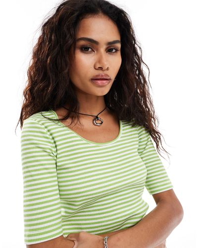 SELECTED Jesmine Ribbed Stripe Short Sleeve Top - Green