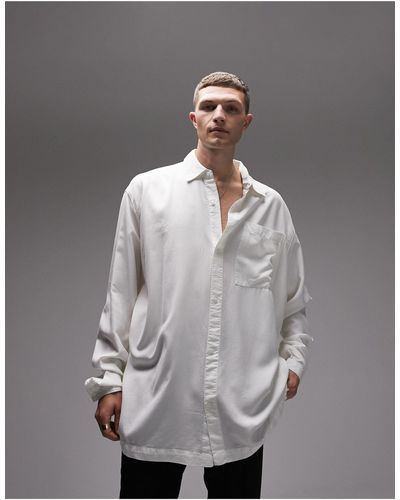 TOPMAN Oversized Overhemd Met Lange Mouwen En Zak - Grijs