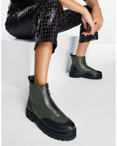 ASRA Bamboo Chunky Boots With Front Zip - Black