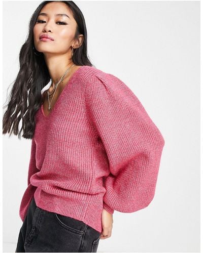 Y.A.S . Isma Volume Sleeve Ribbed Sweater - Pink