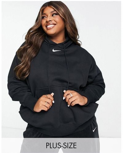 Nike Plus - sweat à capuche oversize à enfiler avec petit logo virgule - /blanc voile - Noir