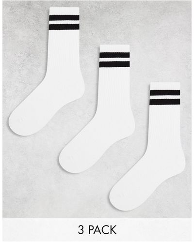 Pull&Bear 3 Pack Stripe Socks - White