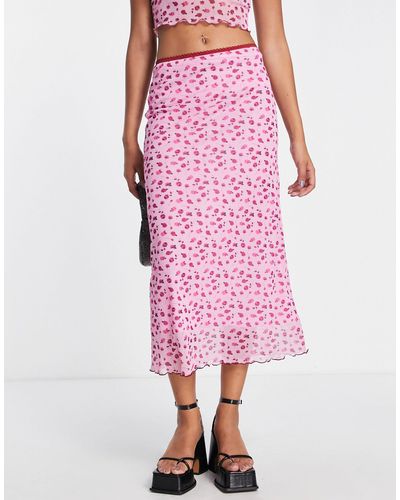 Reclaimed (vintage) Ditsy Print Midi Skirt Co-ord - Pink