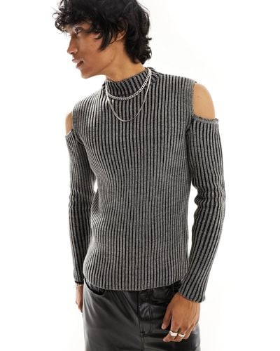 ASOS Kniited Muscle Plated Rib Jumper With Cap Sleeves - Grey