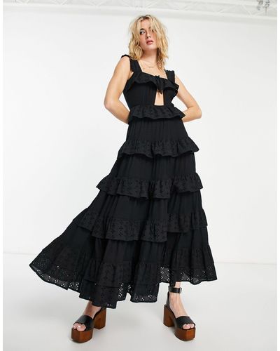 Reclaimed (vintage) Vestido largo escalonado - Negro