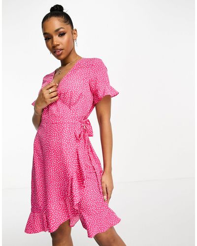 Vero Moda – gepunktetes mini-wickelkleid - Pink