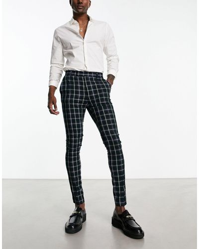 ASOS Dressy Super Skinny Trousers With Tartan Plaid - White