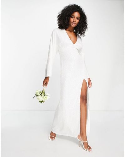 Pretty Lavish Bridal Embellished Thigh Split Maxi Dress - White