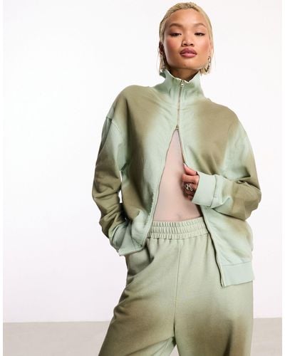 Collusion Washed Oversized Funnel Neck Sweat - Green