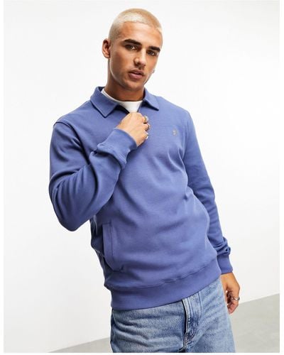 Farah Castell - Sweatshirt Met 1/4 Rits En Kraagje - Blauw