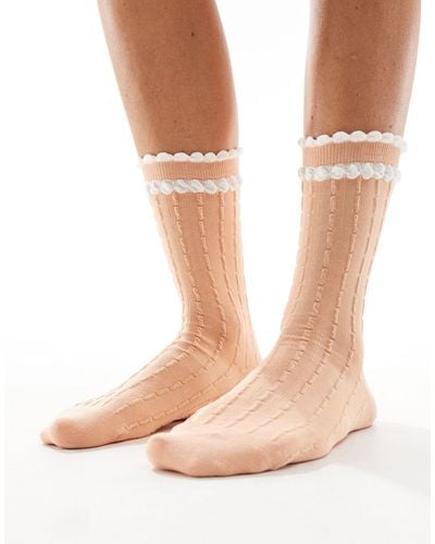 ASOS Pointelle Frill Ankle Socks - Natural