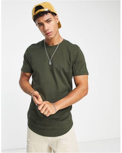 Jack & Jones Camiseta básica larga en caqui con bajo redondeado - Verde