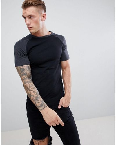 ASOS Muscle Fit Raglan Crew Neck T-shirt With Stretch And Contrast Sleeves - Multicolour