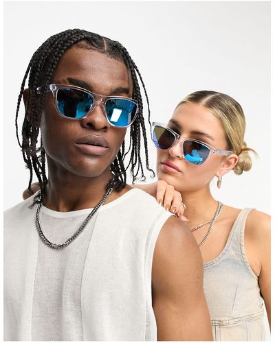 Oakley – frogskins – eckige, e festival-sonnenbrille mit reflektierenden blauen gläsern - Mehrfarbig