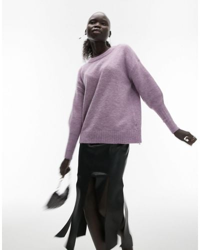 Topshop Unique Knitted Crew Neck Sweater - Purple
