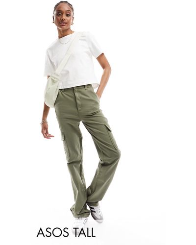 ASOS Asos design tall - pantaloni cargo slim color kaki con tasche - Verde