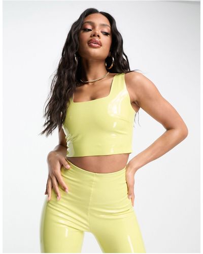 Commando Co-ord Faux Patent Leather Crop Top - Yellow