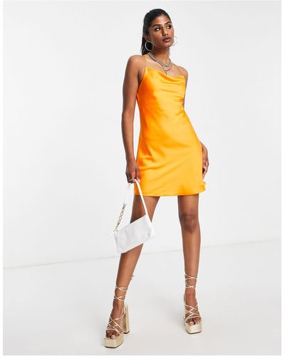 ONLY Satin Cross Back Mini Dress - Orange