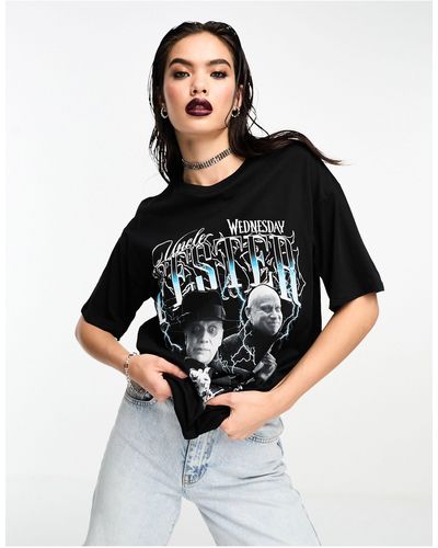 ASOS Wednesday Addams Oversized T-shirt With Uncle Fester Licence Graphic - Black