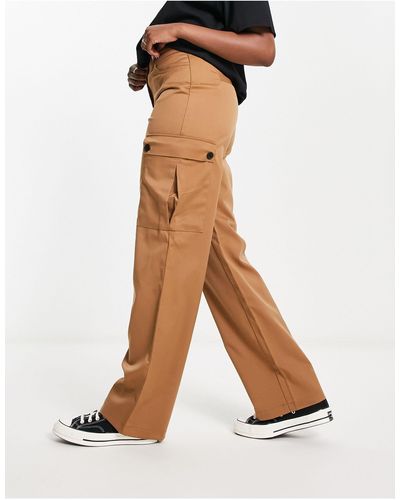 Noisy May Pantaloni cargo premium a fondo ampio color cammello - Bianco