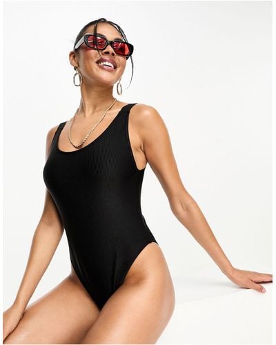 Calvin Klein Intense Power Rib Scoop Back Swimsuit - Black