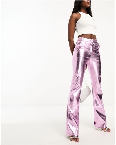 Missy Empire Pantalones metalizado - Rosa