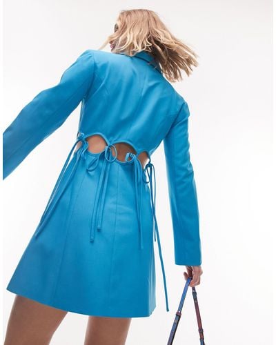 TOPSHOP Open Back Tie Detail Blazer Dress - Blue