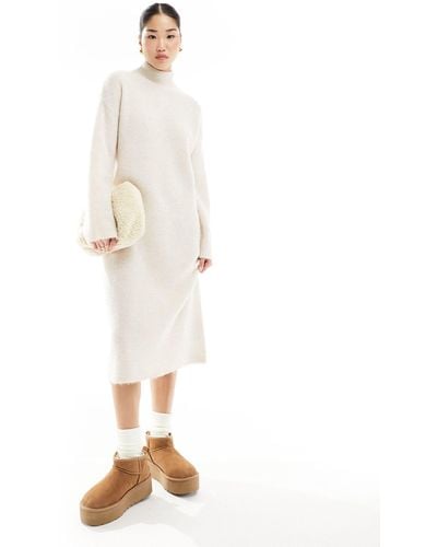 SELECTED Femme – hochgeschlossenes maxi-strickkleid - Weiß