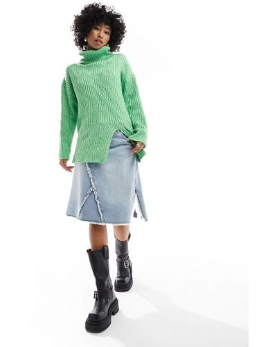 Native Youth Chunky Funnel Neck Oversized Jumper - Green