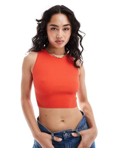 Bershka Round Neck Backless Knit Top - Orange