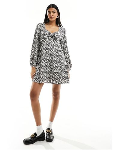 Pieces Balloon Sleeve Mini Tea Dress - Grey