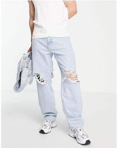 Bershka baggy Jeans With Rips - Blue