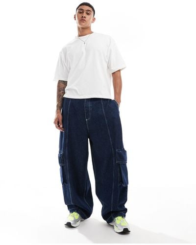 ASOS Oversized Balloon Jeans With Cargo Pockets - Blue