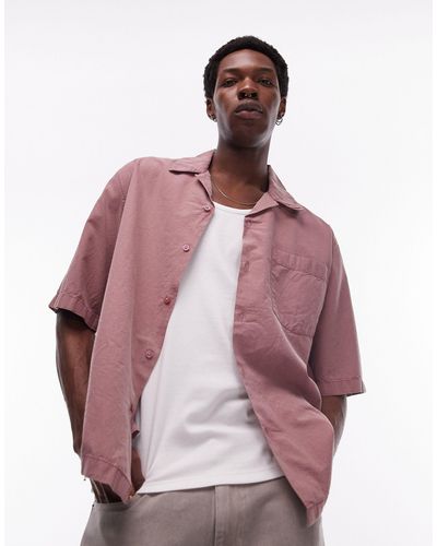TOPMAN Short Sleeve Relaxed Washed Shirt - Pink