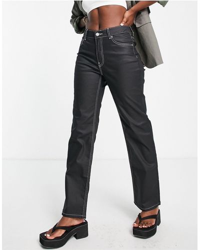 Dr. Denim Li - Jeans Met Rechte Pijpen, Hoge Taille En Coating - Zwart