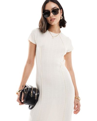 Vero Moda Textured Jersey Ankle Dress With Lettuce Edge - White