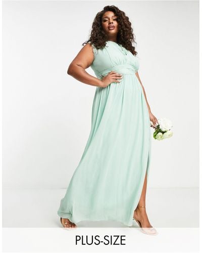 Tfnc Plus Bridesmaids Chiffon Maxi Dress With Lace Detail - Blue