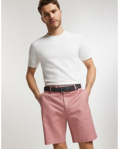 River Island Slim Fit Belted Chino Shorts - White