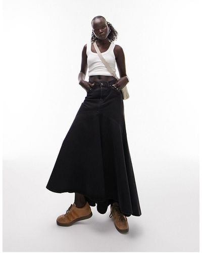Topshop Unique Denim Fishtail Skirt - Black