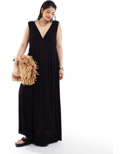 ASOS Asos Design Curve V Neck With Full Hem Midaxi Dress - Black